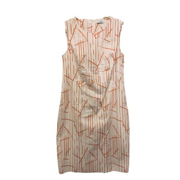 Made in Italy PESERICO Cotton Lined white Red Geometric Sleeveless Dress Med - Picture 1 of 10